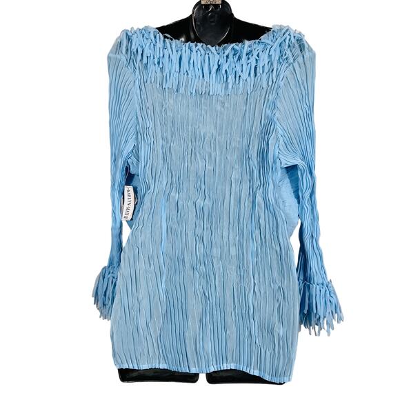 NEW! Kaelyn Max II Fringe Top Sky Blue V Neck Long Sleeve - 2X - Picture 3 of 6